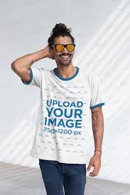 Download Placeit Heather Ringer T Shirt Mockup Of A Cool Man With Sunglasses