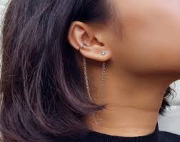 Silver/gold December Birthstone Cuff Chain Earrings