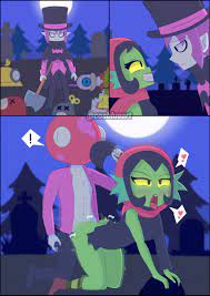 1girl1boy anthro barley (brawl stars) big body brawl stars  breasts control cosblueart dynamike (brawl stars) female grabbing from  behind green grom (brawl stars) head capture head parasite human hypnosis