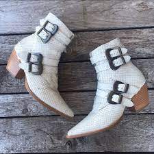 Matisse Shoes Matisse Harvey White Snakeskin Buckle Booties Poshmark