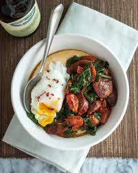 Recipe Polenta Bowl With Garlicky Spinach Chicken Sausage Poached Egg Recipe Poached Egg Recipe Recipes Poached Eggs