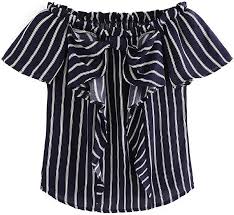 Black And White Striped Tops Womens Milumia Women S Vertical Striped Off Shoulder Bowknot Short Sleeve Blouse Shirt Top X Large White And Black At Amazon Women S Clothin Womens Stripes Tops Women