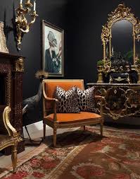 Charcoal Walls Orange Velvet French Settee And Scalamandre Leopard Pillows Interiordesigncareer Ev Icin Ev Ic Mekanlari Ic Tasarim