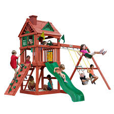 Gorilla Playsets Nantucket Ii Wooden Playset With Slide And Rock Wall 01 0021 The Home Depot Gorilla Playsets Wooden Playset Swing Set
