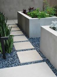 Modern Garden Design With Stone Paving And Gravel Stones Large Outdoor Planters Modern Garden Landscaping Modern Landscaping