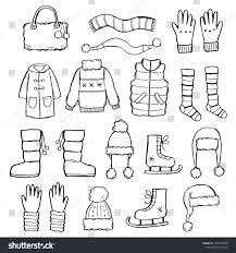 Hand Drawn Set Of Winter Clothes And Accessory Hat Scarf Coat Mitten Shoes Sweater Sketch Style Doo Kids Boutique Clothing Drawing Set How To Draw Hands