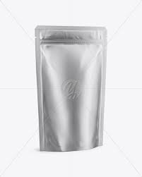 Matte Metallic Stand Up Pouch With Zipper Mockup Half Side View In Pouch Mockups On Yellow Images Object Mockups