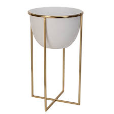 Allen Roth Planter With Stand 12 5 In X 22 25 In White And Gold Jj 19 17778 Reno Depot Go for white or stone outdoor planters with rounded designs.