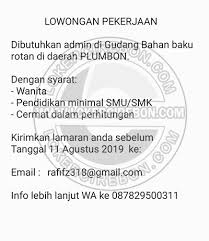 Semoga informasi lowongan kerja hari ini membantu anda sekalian yang sedang mencari pekerjaan. Lowongan Kerja Admin Di Plumbon Cirebon