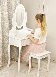 Runesol Coiffeuse Pour Filles Avec Tabouret Et Miroir Petite Table De Toilette Pour Enfants Ideale Pour Les Fil Coiffeuse En Bois Coiffeuse Tabouret Coiffeuse