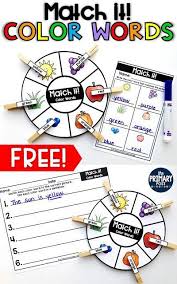 Students describe birds using two colors and the conjunction 'and': Color Word Match It Freebie The Primary Post Color Words Kindergarten Color Words Kindergarten Activities Kindergarten Colors