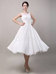 Vintage Retro Chiffon Tea Length Wedding Dress Milanoo Com Wedding Dress Organza Tea Length Wedding Dress Vintage Wedding Dresses Plus Size