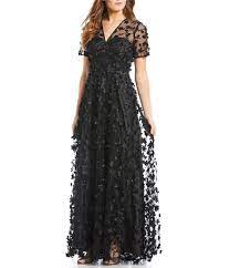 Carmen Marc Valvo V Neck 3 D Fleurette Gown Dillard S Women Wedding Guest Dresses Gowns Fashion Dresses