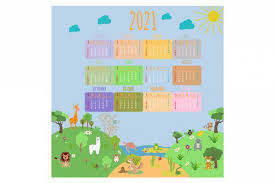 Animals Calendar 2021 Beautiful Cute Animals Flat Cartoon Di 2020