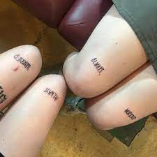 Hey Tinymovingparts Me And My Best Friend Of 6 Yrs Just Got Ur Words On Our Knees She Wrote Mine Tattoo Above Knee Knee Word Tattoo Above The Knee Tattoo