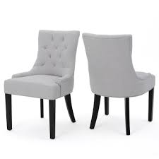 With its classy rounded shape, glam velvet upholstery, and sleek brass metal legs, this chair will perfectly complement your dining. Noble House Hayden Light Grey Upholstered Dining Chairs Set Of 2 10729 The Home Depot