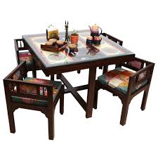 Complete your dining table with our range of dining chairs, stools and benches. Exclusivelane Teak Wood Modern Sleek 4 Seater Square Dining Table Standard Brown Amazon In Furniture