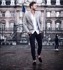 Black And Grey Combination Dress For Men Smart Outfit Kind Of Day Thoughts On This Grey Blazer Black Pant Kind Of Combo Weargq Blazer Outfits Men Black Pants Men Sneakers Outfit Men