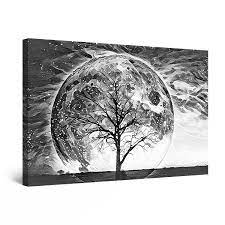 Black and white tree painting. Canvas Wall Art Black And White Tree Under The Moonlight Painting For Living Room 80 X 120 Cm Lys Og Art