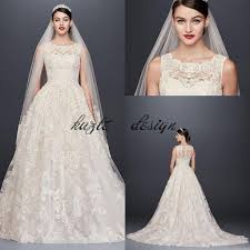 Oleg Cassini Beaded Lace Wedding Dress With Pleated Skirt 2018 Modest Plus Size Jewel Sweep Beaded Lace Wedding Dress Wedding Dresses Lace Online Wedding Dress