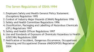 Occupational safety and health act 1994 enacted by malaysian parliament date commenced 25 february 1994 related legislation merchant shipping ordinance 1952 merchant shipping ordinance 1960 summary. Occupational Safety And Health Osha Act Ppt Download