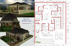 Gambar Denah Rumah 4 Kamar Tidur Type 150 1 Lantai Desain Rumah Denah Rumah Pedesaan Desain Rumah Modern