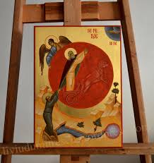 Produs ambalat in cutie de culoare rosie Icoana Pictata Pe Lemn Sf Prooroc Ilie Pictura Bizantina Religious Icons Painted