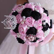 Pink and black wedding flowers. Brooch Bouquet Silk Bride Bridal Imperial Crown Wedding Bouquet Bridesmaid Pink Black Cloth Roses Customizable Bouquets Brooch Bouquet Bouquet Bridesmaidwedding Bouquet Aliexpress