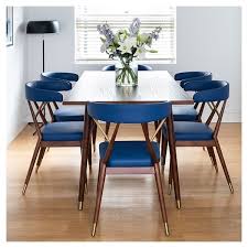 Blue Leather Upholstered Reysenn Dining Chair Mid Century Chairs