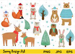 Winter Animals Clipart Cute Forest Animals Vector Woodland Clipart Christmas Animals Vector Holiday Animal Clip Art Instant Download Animal Clipart Winter Animals Forest Animals