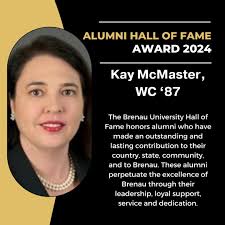 Presenting the 2024 Brenau Alumni Award Recipients:⁠ ⁠ The Alumni Hall of  Fame Award is awarded to Kay McMaster, WC '87!⁠ Kay McMaster has  demonstrated her dedication to Brenau by supporting the