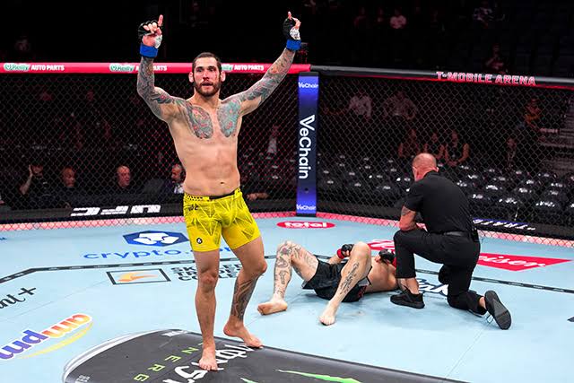 Rodolfo Bellato during his first-round TKO of Luke Fernandez at UFC 326