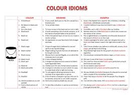 Colours Idioms Worksheet Free Esl Printable Worksheets Made By Teachers Idioms English Idioms Teaching Jobs