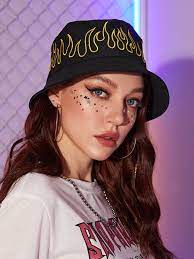 Fire Embroidery Bucket Hat Shein Usa Embroidery Bucket Hat The 90s Fashion Outfits With Hats