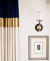 Crafted from durable polyester in a solid hue, this pair offers a rod pocket for easy hanging with the curtain. Color Block Linen Curtains Navy Blue Gold Off White Tri Color Drapery Katemarcellahome