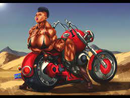 b9tribeca bike biker dark skin dessert extreme muscles female  human motorcycle muscular female vehicle 