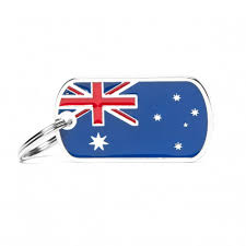 Bis auf sehr kleine farbunterschiede zwischen den blauen, gelben und roten streifen sind die beiden flaggen identisch! Plakette Flagge Australien