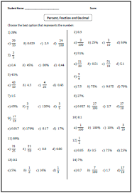 Convert Between Fraction Decimal And Percent Worksheets Decimals Fractions Worksheets Fractions
