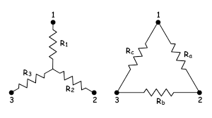 After converting to star, each star connected resistance is equal to the ratio of product of the resistances it is connected to and the total sum of the resistances. Star Delta Conversion And Delta Star Conversion About Circuit