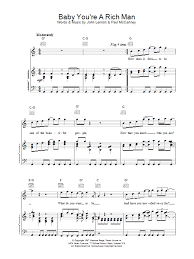 Baby You Re A Rich Man Sheet Music The Beatles Piano Vocal Guitar Chords