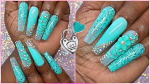 Long Coffin Aqua Blue Valentines Day Nail Art Design Tutorial 3d Flowers Glitter Press On Nails Youtube You'll fall in love with these manicure ideas.