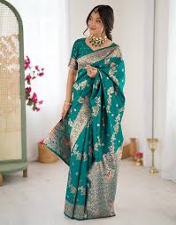 Teal Green Silk Woven Banarasi Saree