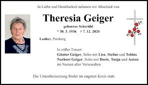 Traueranzeigen von Theresia Geiger