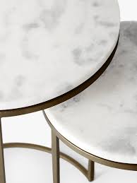 Coffee table is smooth and cool with a subtle silvery glint of crystallization. West Elm Round Marble Nesting Side Table White Burnished Bronze At John Lewis Partners