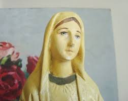 Antique French Virgin Mary Statue Shabby Chic Prayer Room Decor 12.9 Inches 