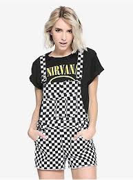 90 S Black And White Checkered Skirt Outfit Blackheart Checkerboard Shortalls Fashion Overalls Outfit Short Black Overalls