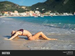 Happy attractive woman and man couple in sunglasses at beach. Attractive Blonde Girl Image Photo Free Trial Bigstock