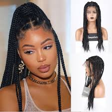 Browse hollywood's best braided hairstyles. Rongduoyi Black Fiber Wig Synthetic Full Lace Wigs For Women Long Braided Box Braids Hair Natural Hairline Wig With Baby Hair Synthetic None Lace Wigs Aliexpress