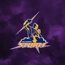 The color purple, the depiction of storm man, and the lightning bolt. Melbourne Storm Logo Apr Intern