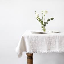 White Linen Tablecloth With Fringes In 2020 White Table Cloth Table Cloth Linen Tablecloth